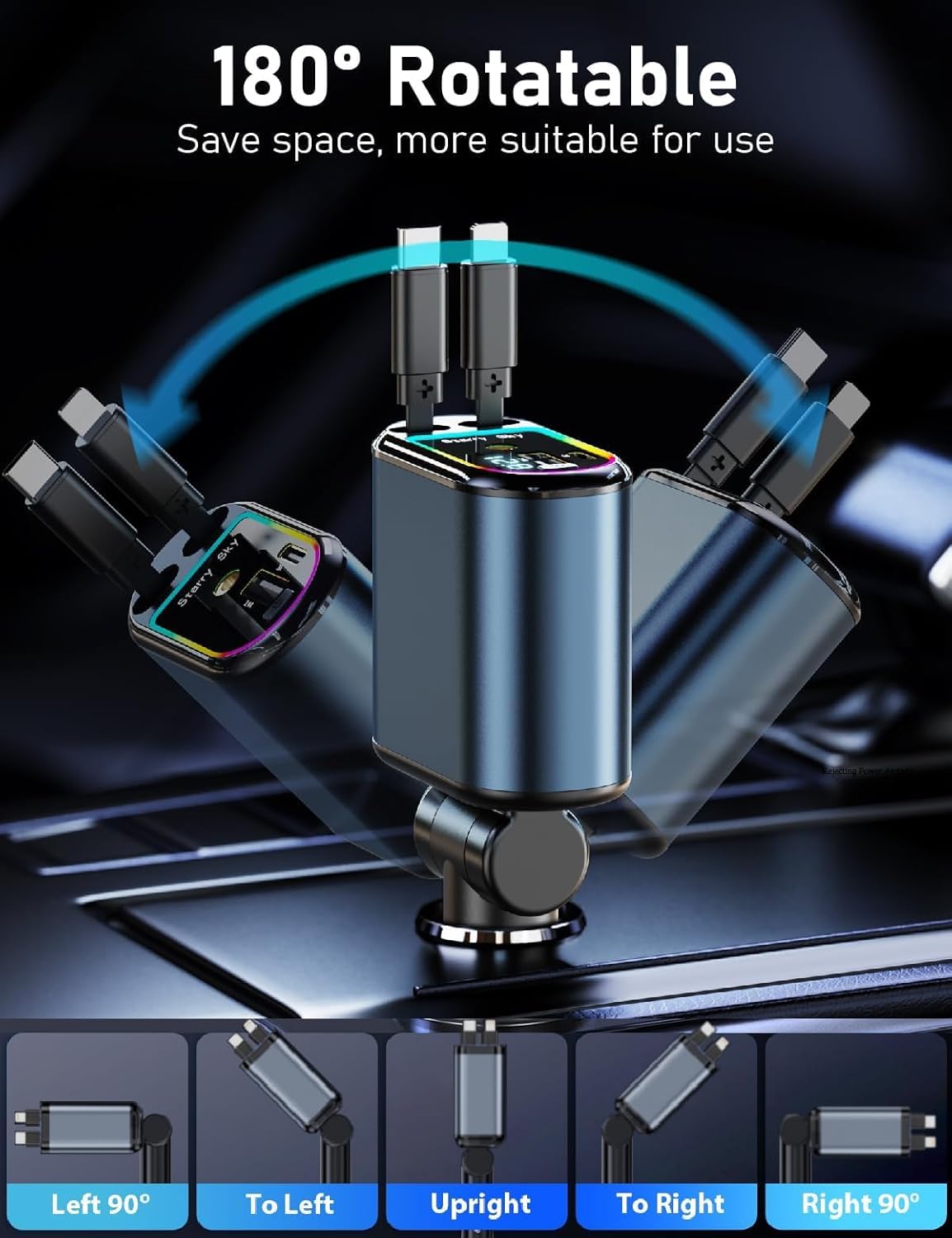 120W Fast Car Charger (2025 New Version) with 80CM Retractable Type-C Charging for 4 Devices – Universal Car Mobile Charger for All Smartphones & Tablets (Car Charger)